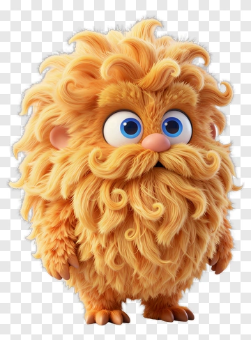 Cute Orange Furry Monster With Mustache PNG