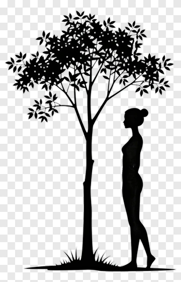 Silhouette Of A Woman Standing Next To A Tree PNG