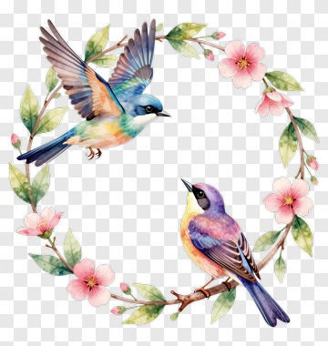 Two Birds In Floral Wreath PNG