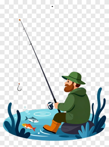 Fisherman With Fishing Rod And Fish PNG