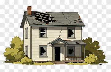 Abandoned House With Broken Roof PNG