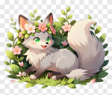 Cute Fox With Flower Crown PNG