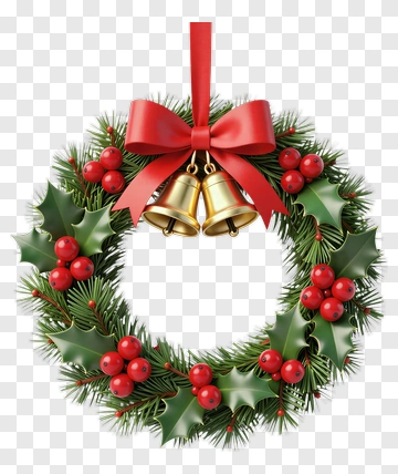 Christmas Wreath With Bells And Ribbon PNG