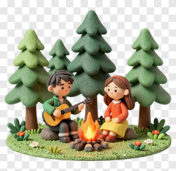 Boy And Girl By Campfire With Guitar PNG