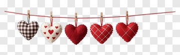 Five Fabric Hearts Hanging On A Rope PNG