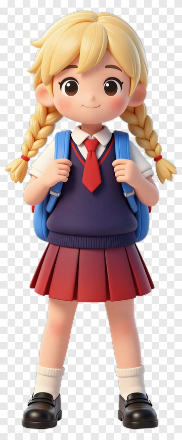 Cartoon Schoolgirl With Braided Hair PNG