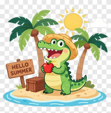 Happy Crocodile On Summer Island PNG