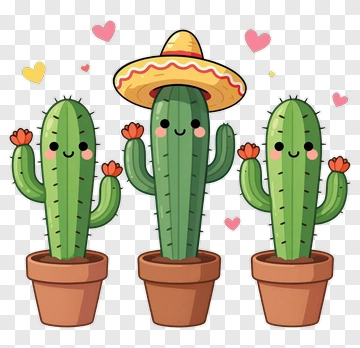 Three Cactus With Santa Hat And Heart PNG