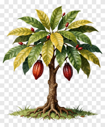 Cocoa Tree With Red Pods PNG