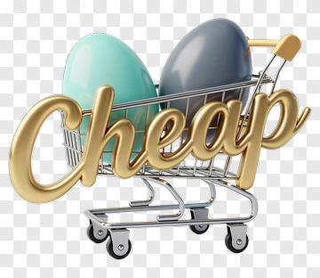 Shopping Cart With Eggs And Gold Cheap Lettering PNG