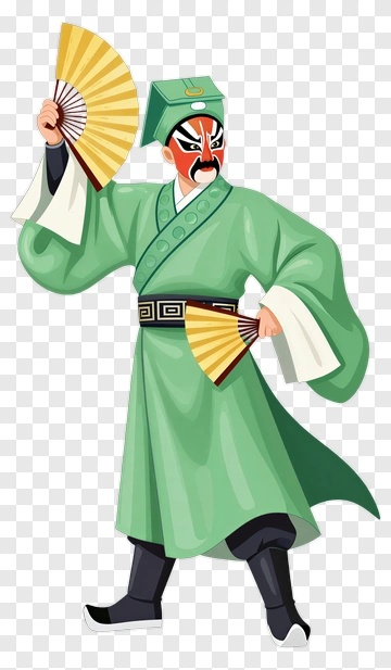 Chinese Opera Actor With Fan And Mask PNG