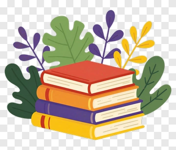 Stack Of Colorful Books Surrounded By Leaves PNG