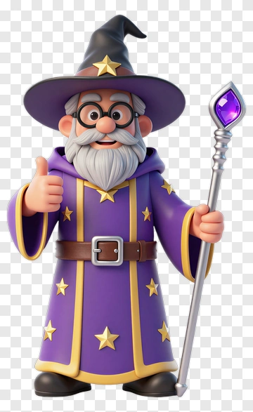 Cartoon Wizard With Magic Staff PNG