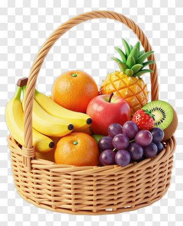 Fruit Basket With Variety Of Fresh Fruits PNG
