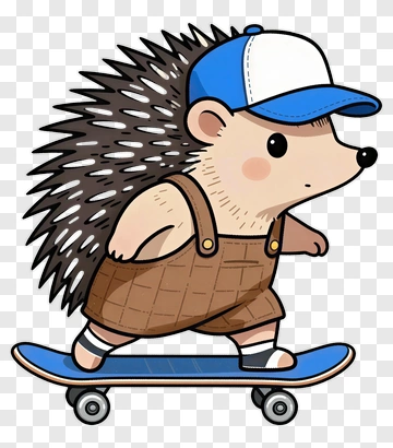 Hedgehog On Skateboard PNG