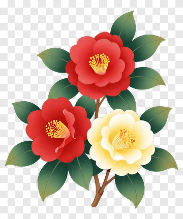 Red And Yellow Camellia Blossoms PNG