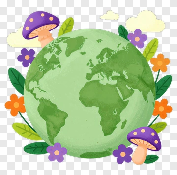 Earth Surrounded By Flowers And Mushrooms PNG