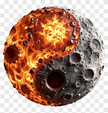 Yin Yang Symbol With Fire And Moon PNG