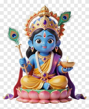 Blue Deity With Peacock Feather And Oil Lamp PNG