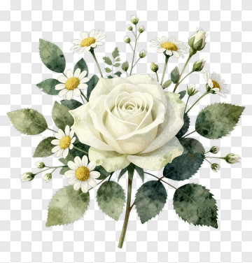 White Rose And Daisies Bouquet PNG