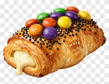 Delicious Croissant With Rainbow Candy PNG