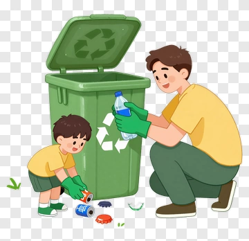 Man And Child Sorting Waste Together PNG