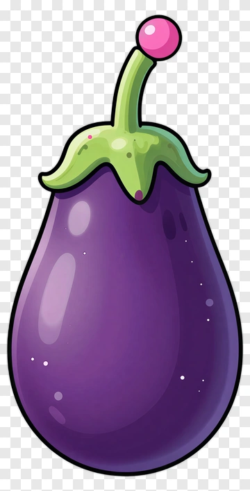 Cartoon Eggplant With Green Stem And Pink Tip PNG