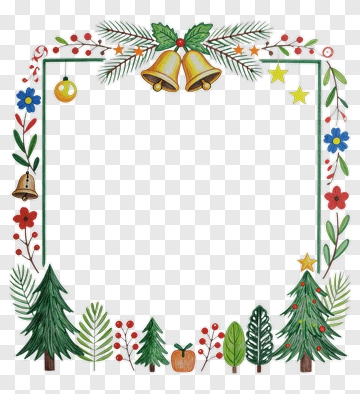 Hand-drawn Christmas Frame With Bells And Trees PNG