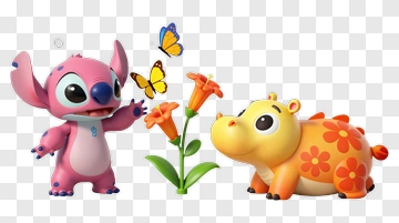 Stitch And Hippo With Butterflies And Flowers PNG