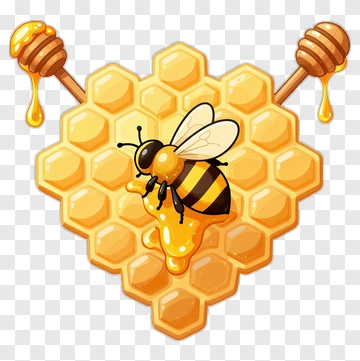 Bee On Honeycomb With Honey Dippers PNG