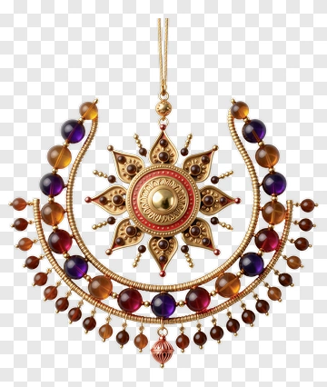 Golden Ornate Necklace With Gemstones PNG