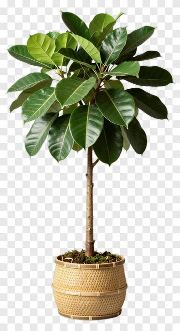 Ficus Tree In Woven Bamboo Pot PNG