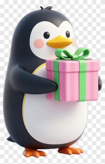 Cute Penguin Holding A Gift PNG
