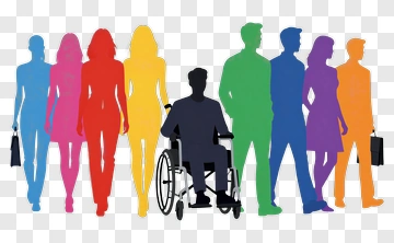 Person In Wheelchair Among Diverse Silhouettes PNG
