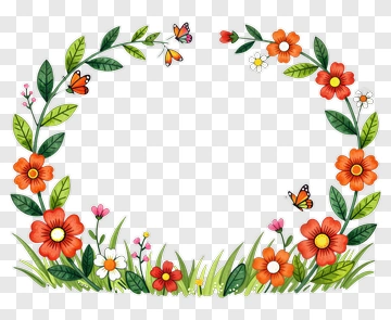 Floral Wreath With Butterflies PNG