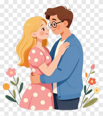Cartoon Couple Embracing PNG