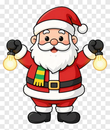 Cartoon Santa Claus Holding Light Bulbs PNG