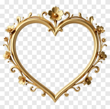 Gold Heart Frame With Floral Ornament PNG