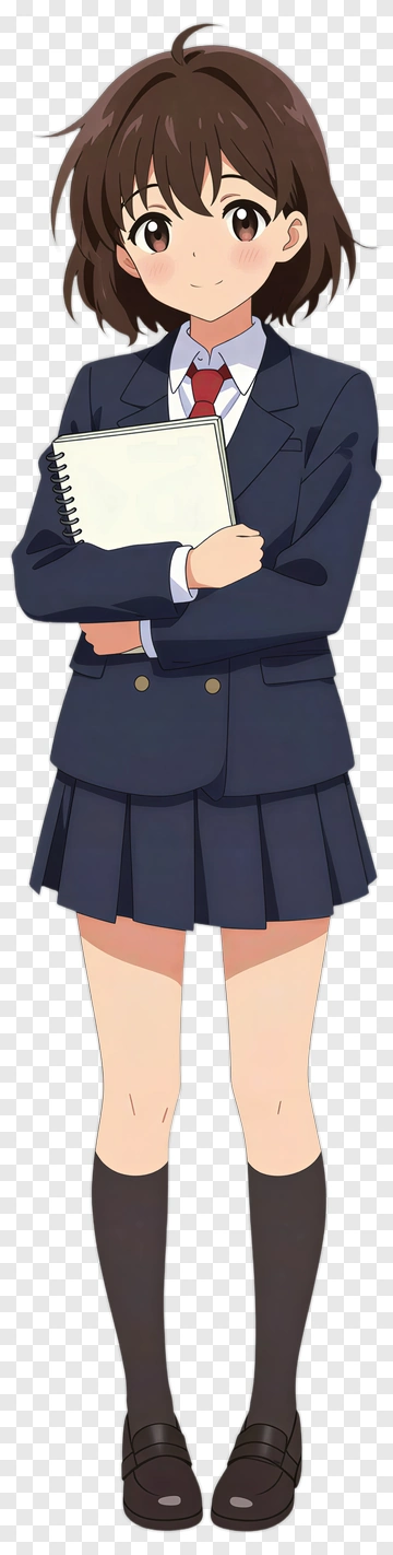 Anime Schoolgirl Holding Notebook PNG