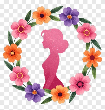 Woman Silhouette With Flower Wreath PNG