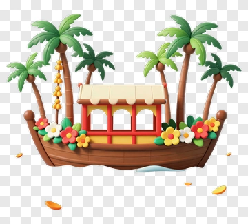 Tropical Boat With Palm Trees PNG