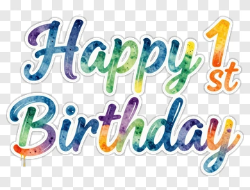 Happy 1st Birthday Watercolor Font PNG
