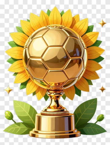Golden Soccer Ball Trophy With Sunflower PNG