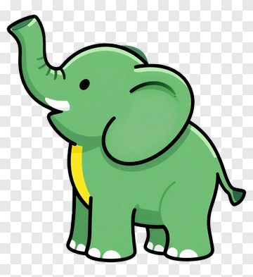 Cute Green Elephant With Yellow Scarf PNG