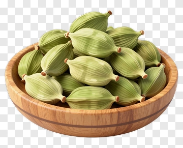 Fresh Cardamom In Wooden Bowl PNG