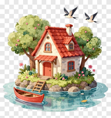 Cozy Cottage On Water PNG