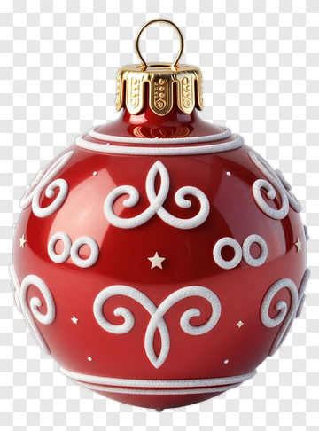 Red Christmas Ornament With White Swirls PNG