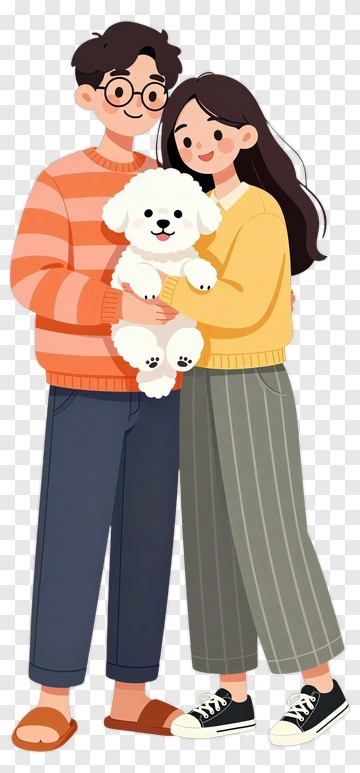 Couple Holding A White Dog PNG