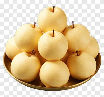 Stack Of Yellow Pears On A Gold Plate PNG