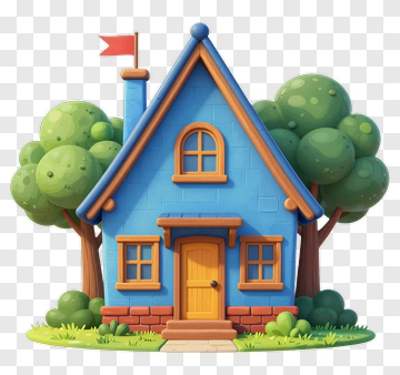 Blue Cartoon House With Trees PNG